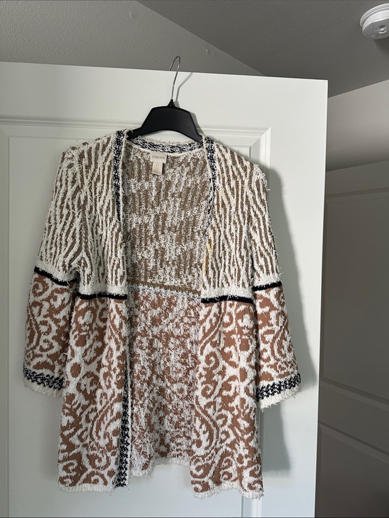 Chico's Jackets & Blazers - Chico's Cream and Brown Patterned Open-Front Cardigan Jacket